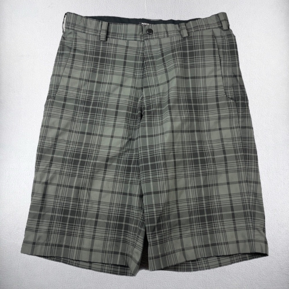 Nike Golf Shorts Mens 30 Gray Plaid Dri-Fit 11" Inseam Flat Front 648319-010